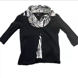 August Silk Women's Size S Black/White Faux Layered Collared Blouse Sweater Top